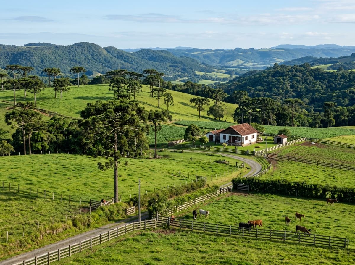 Vista aérea de fazenda e terras rurais produtivas em altíssima qualidade